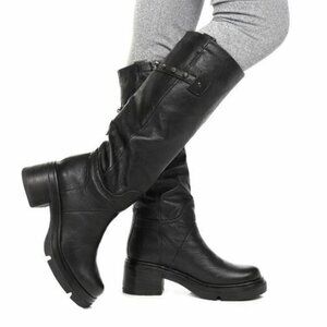 A.S.98 Women’s Boots Leather Studded Knee High Black Elton EU 37 US 6.5 New